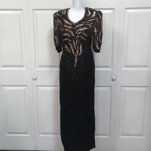 B2 & US by Mark & John Women’s Black Gold Beaded Sequin Long Dress Size Small